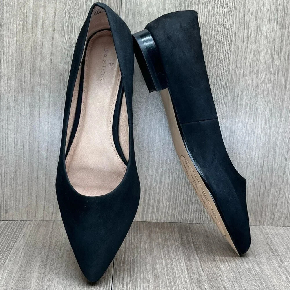 Caslon Shoes Womens Sz 7M Laurel Pointed Toe Water Resistant Flats Leather Black - Picture 6 of 12